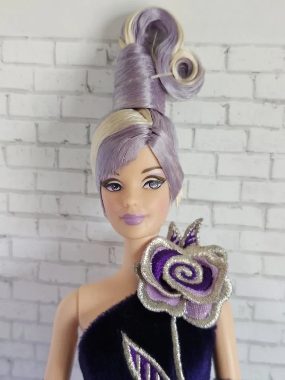 Bob Mackie Barbie Sterling Silver Rose 2001 Lavender Gown Collector Doll HTF